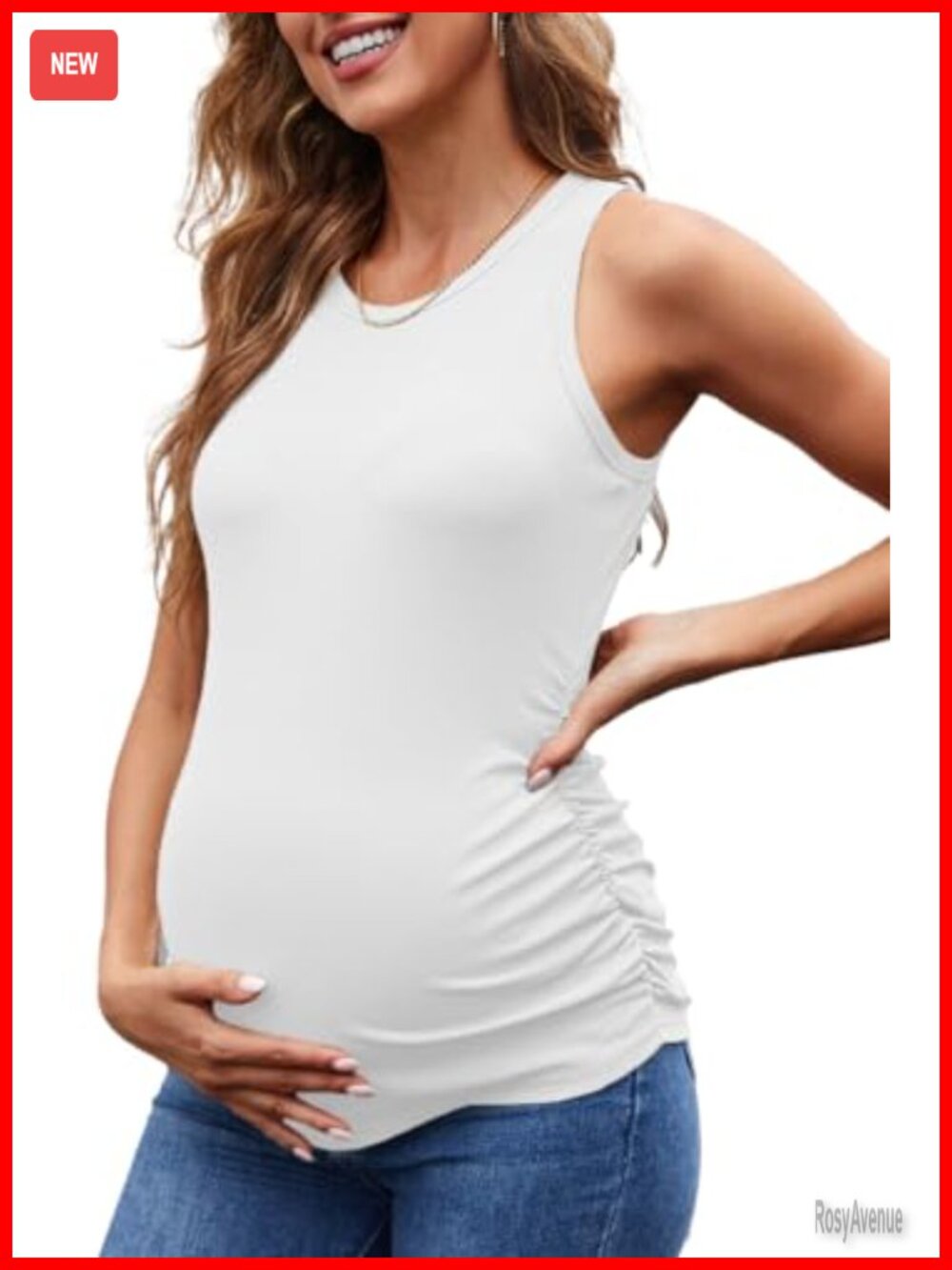 Maternity Tank Top Sleeveless Ribbed Slim Fit Side Ruched Pregnancy Shirt